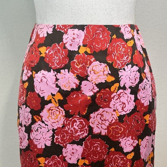 Ellen Tracy Skirt size 8 Red Pink Rose Floral Silk Pencil Stretch Knee Wedding - Picture 2 of 7